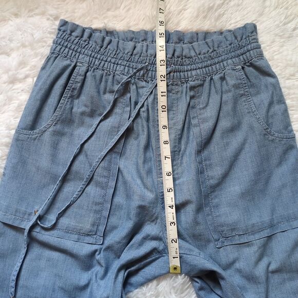 LRL Ralph Lauren Womens 6 Wide Leg Pant Chambray Blue Paperbag Drawstring Pocket - Picture 6 of 13